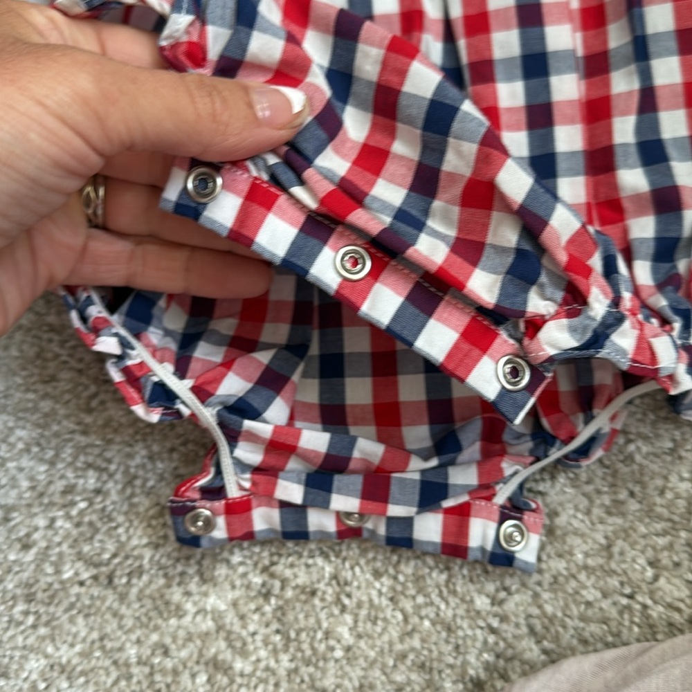Patriotic Plaid Baby Romper with matching bow Headwrap - Picture 8 of 8